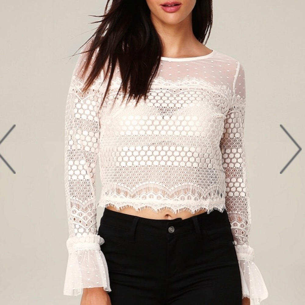 Bebe Mesh Ruffle & Polka Dot Top